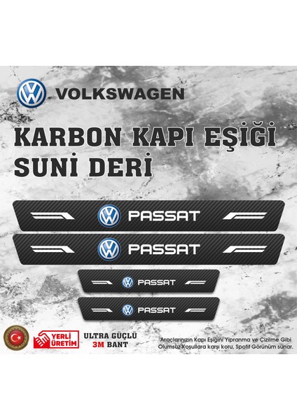 Volkswagen Passat Uyumlu Deri Karbon Kapı Eşiği Koruyucu Bant 4 Adet