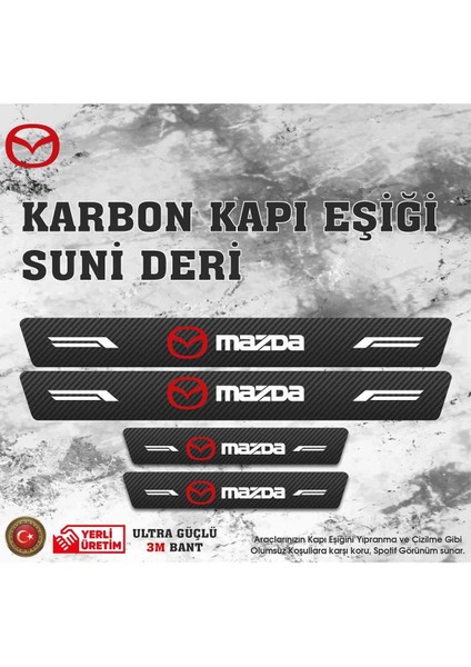 Mazda Uyumlu Deri Karbon Kapı Eşiği Koruyucu Bant 4 Adet