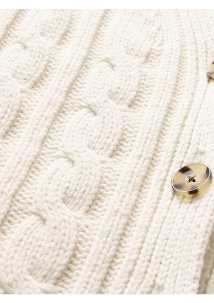 Kadın Kırık Beyaz Yün Karışımlı Cable Örgü Oversize Hırka modelleri