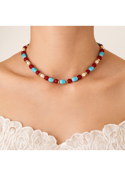 Rainbow Cam Boncuklu, Gerçek Inci ve Altın Kaplama Choker Kolye – El Yapımı Renkli Tasarım fiyatları