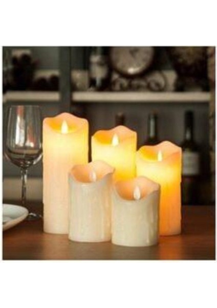 3'lü Hareketli Ledli Pilli Mum Seti, Yılbaşı Dekoru, Bej Renk