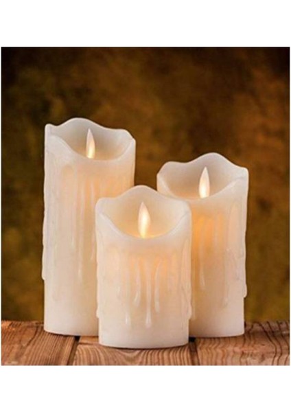 3'lü Hareketli Ledli Pilli Mum Seti, Yılbaşı Dekoru, Bej Renk fiyatları