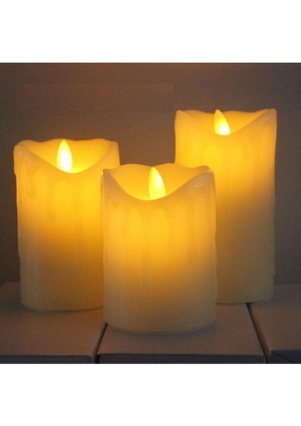 3'lü Hareketli Ledli Pilli Mum Seti, Yılbaşı Dekoru, Bej Renk modelleri
