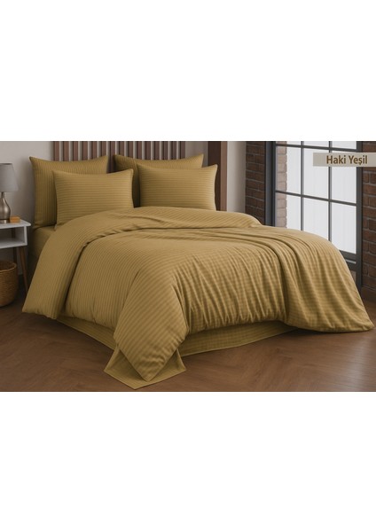 Premıum Haki Yeşil Renk Pamuk Saten Çift Kişilik Nevresim Takımı Kutulu