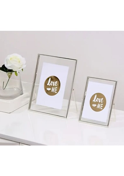 10X15 cm ve 13X18 cm Gümüş Metal Çerçeve! Şık Dekoratif Fotoğraf Çerçevesi! Ayaklı Çift Camlı Çerçeve