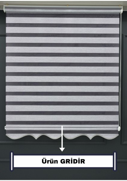 Gri Bambu Zebra Stor Perde - Eteği Dilimli - Alüminyum Kasa ve Boru