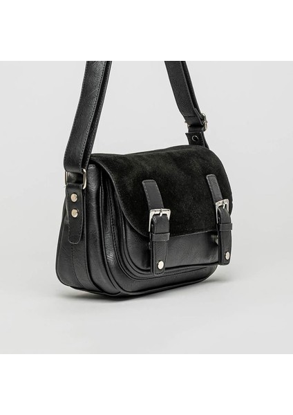 Siyah Nyks Kadın Hakiki Nubuk Deri Çapraz Çanta