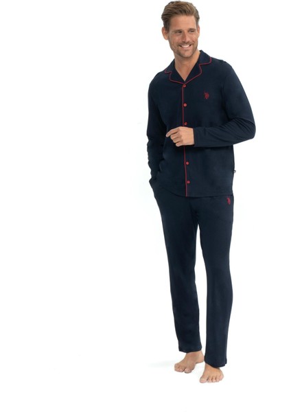 Erkek Patlı Boydan Düğmeli Uzun Kol Kutulu Pijama Takımı