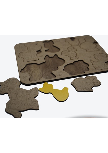 Çocuklar Için Eğitici ve Öğretici Ahşap Puzzle Yapboz Bul Tak Hayvanlar Çiftlik