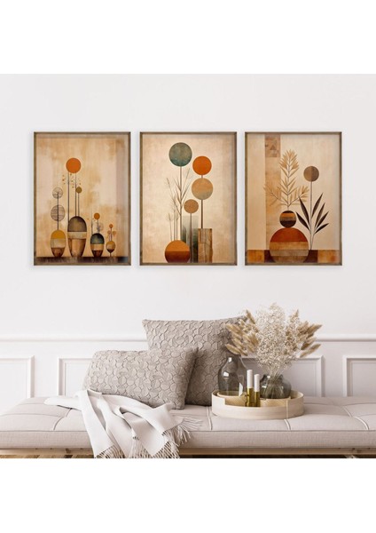 Kahverengi Ahşap Çerçeveli 3'lü Duvar Tablo Seti, Şık ve Doğal Dekor Seçeneği