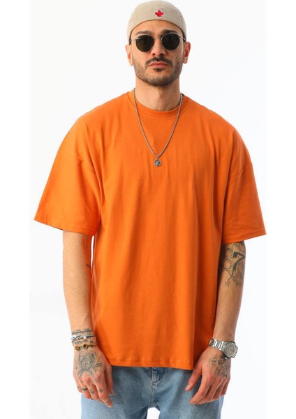 Unisex Pamuk Kaliteli Oversize Turuncu Tişört – Şık Rahat Günlük Kombin fiyatları