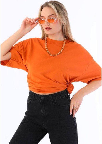 Unisex Pamuk Kaliteli Oversize Turuncu Tişört – Şık Rahat Günlük Kombin modelleri