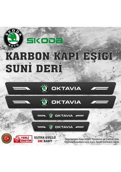 Skoda Oktavia Uyumlu Deri Karbon Kapı Eşiği Koruyucu Bant 4 Adet