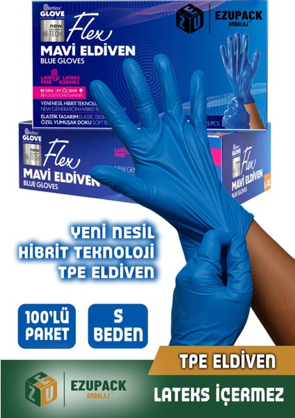 S Beden Glove Flex Tpe 100'LÜ Gıda Muayene Pudrasız Medikal Temizlik Mutfak (Lateks Nitril Içermez)