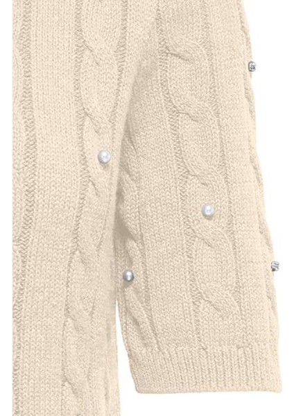 Kadın Onlsussı Inci ve Taş Süslemeli Kısa Kollu Örme Kazak 15352067 Ekru fiyatları