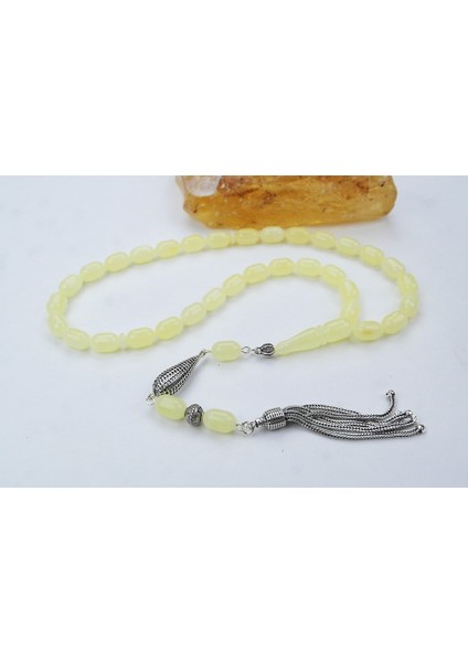 Sığırcık Kesim Gümüş Püskül Damla Kehribar Tespih