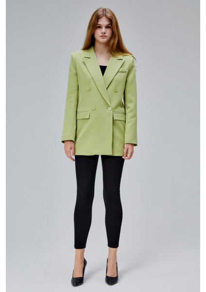Açık Haki Regular Astarlı Kruvaze Kapama Dokuma Oversize Blazer Ceket modelleri
