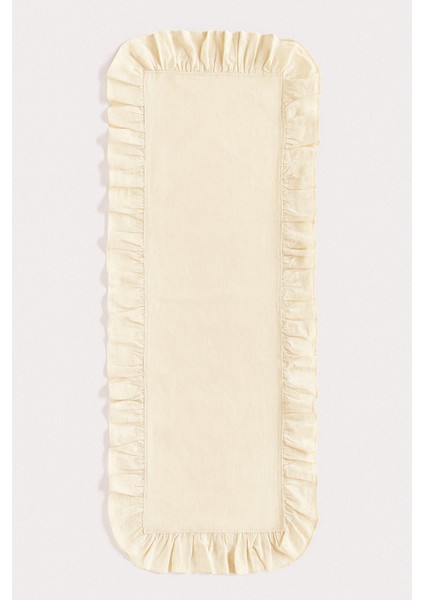 Sade Fırfırlı Ekru Runner Dekoratif Orta Sehpa Örtüsü 30X80 Cm