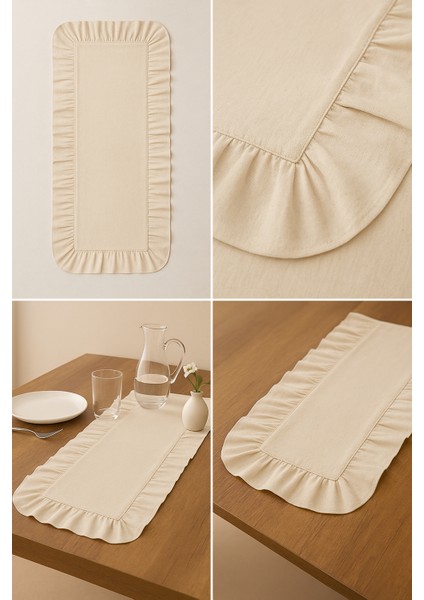 Sade Fırfırlı Ekru Runner Dekoratif Orta Sehpa Örtüsü 30X80 Cm fiyatları