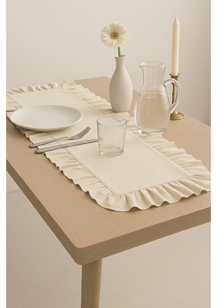 Sade Fırfırlı Ekru Runner Dekoratif Orta Sehpa Örtüsü 30X80 Cm fırsatları