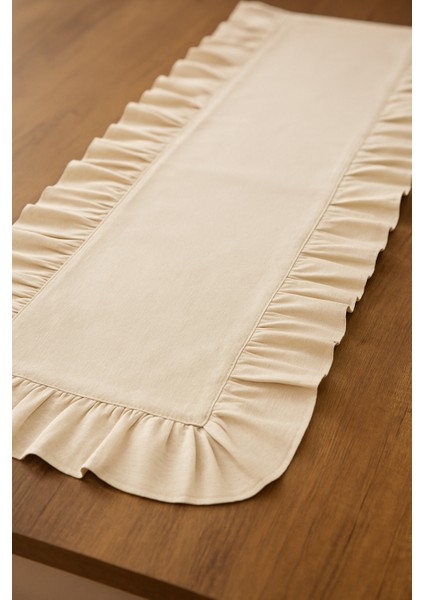Sade Fırfırlı Ekru Runner Dekoratif Orta Sehpa Örtüsü 30X80 Cm indirimleri