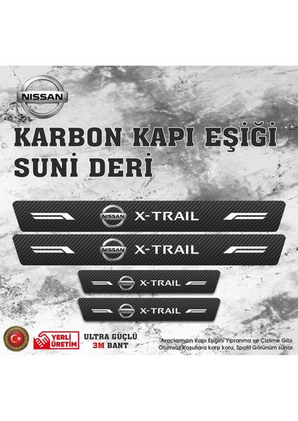 Nissan Xtrail Uyumlu Deri Karbon Kapı Eşiği Koruyucu Bant 4 Adet