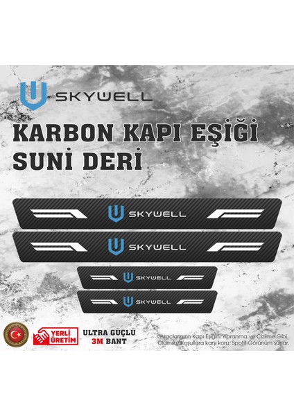 Skywell Uyumlu Deri Karbon Kapı Eşiği Koruyucu Bant 4 Adet