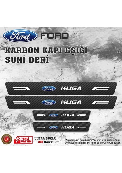 Kuga Uyumlu Deri Karbon Kapı Eşiği Koruyucu Bant 4 Adet