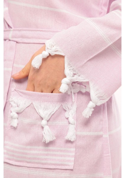 Unisex Sultan Püskül Modelli Deniz-Havuz-Plaj-Banyo-Sauna-Spa Peştemal Bornoz-Pamuklu-Mor fiyatları