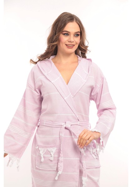 Unisex Sultan Püskül Modelli Deniz-Havuz-Plaj-Banyo-Sauna-Spa Peştemal Bornoz-Pamuklu-Mor modelleri