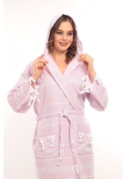 Unisex Sultan Püskül Modelli Deniz-Havuz-Plaj-Banyo-Sauna-Spa Peştemal Bornoz-Pamuklu-Mor fırsatları