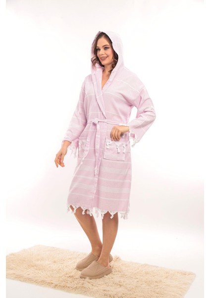 Unisex Sultan Püskül Modelli Deniz-Havuz-Plaj-Banyo-Sauna-Spa Peştemal Bornoz-Pamuklu-Mor indirimleri