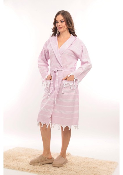 Unisex Sultan Püskül Modelli Deniz-Havuz-Plaj-Banyo-Sauna-Spa Peştemal Bornoz-Pamuklu-Mor