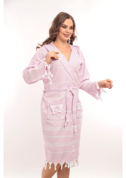 Unisex Sultan Püskül Modelli Deniz-Havuz-Plaj-Banyo-Sauna-Spa Peştemal Bornoz-Pamuklu-Mor