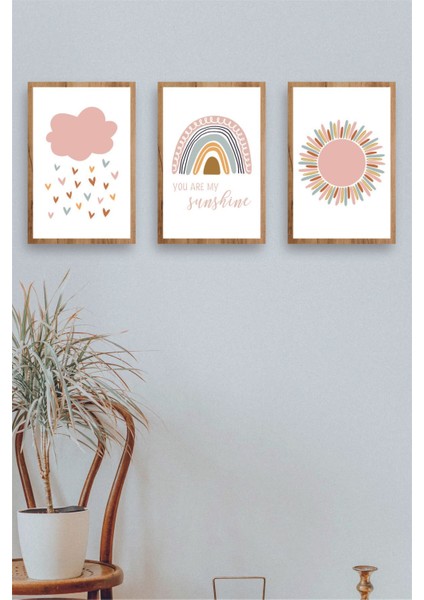 Gökkuşağı, Güneş ve Bulut Temalı Kız Çocuk Odası Dekoratif Tablo