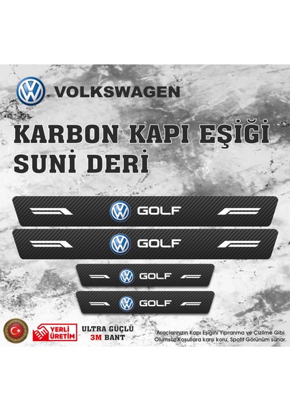 Volkswagen Golf Uyumlu Deri Karbon Kapı Eşiği Koruyucu Bant 4 Adet