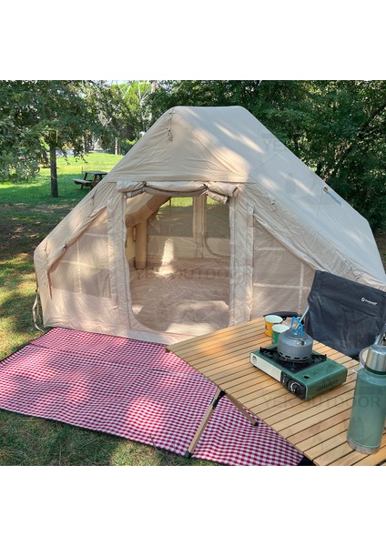 420D Oxford 6 Kişilik 4 Mevsim Soba Çıkışlı Şişme Kamp Çadırı – Pompalı, 210X300X190 cm