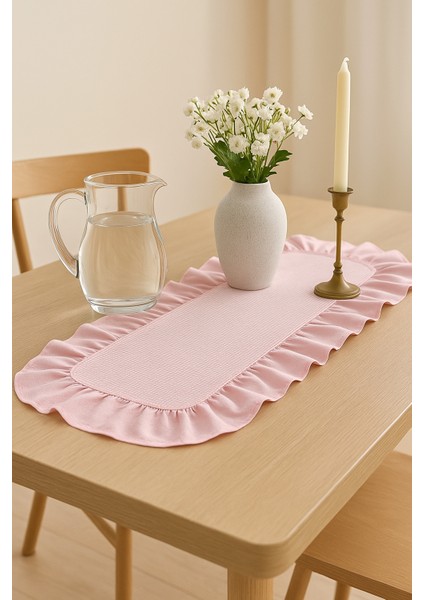 Fırfırlı Pembe Pötikare Runner Orta Sehpa & Dresuar Örtüsü 30X80 cm fiyatları