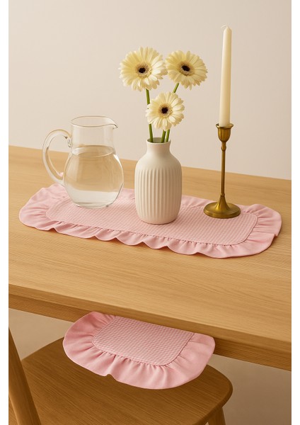 Fırfırlı Pembe Pötikare Runner Orta Sehpa & Dresuar Örtüsü 30X80 cm modelleri