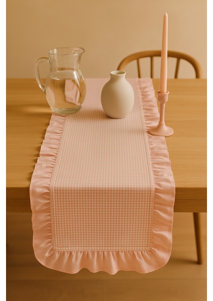 Fırfırlı Pembe Pötikare Runner Orta Sehpa & Dresuar Örtüsü 30X80 cm fırsatları