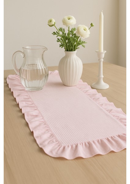 Fırfırlı Pembe Pötikare Runner Orta Sehpa & Dresuar Örtüsü 30X80 cm indirimleri
