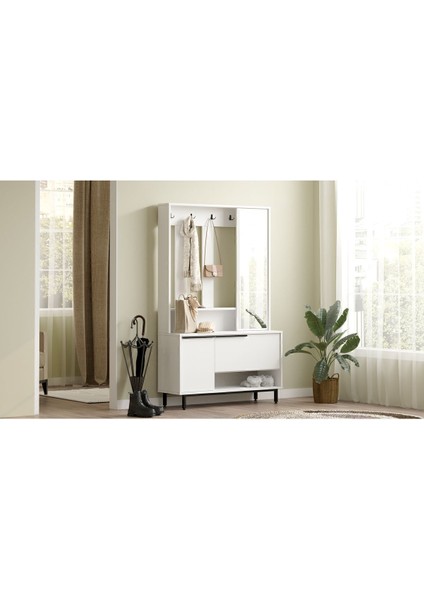 Bohem Portmanto Vestiyer Ayakkabılık Aynalı Metal Ayaklı Beyaz BOH11-W modelleri