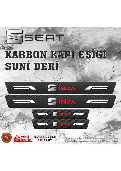 Seat Ibiza Deri Karbon Kapı Eşiği Koruyucu Bant 4 Adet