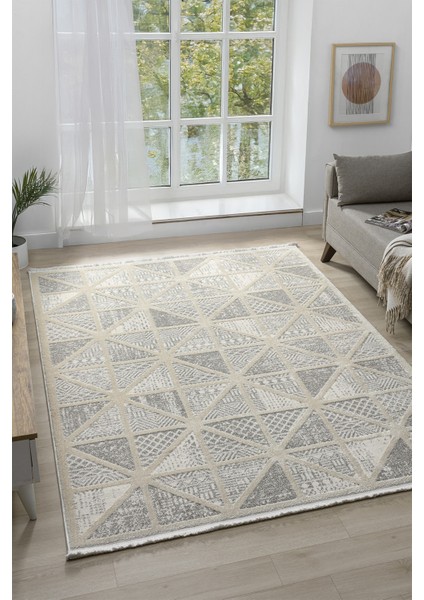 Puffy Beyaz Gri Halı Yumuşak Dokulu Shaggy Halı Oturma Odası Salon Halısı 10896K 80 x 150