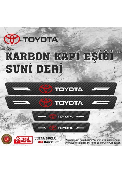 Toyota Uyumlu Deri Karbon Kapı Eşiği Koruyucu Bant 4 Adet