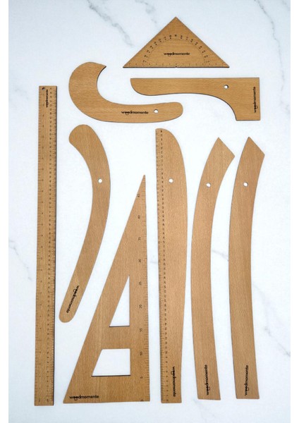 Woodmomente 9'lu Riga Cetvel Takımı | 4mm Kayın Mdf | Lazer Kesim Terzi ve Modelist Cetvelleri