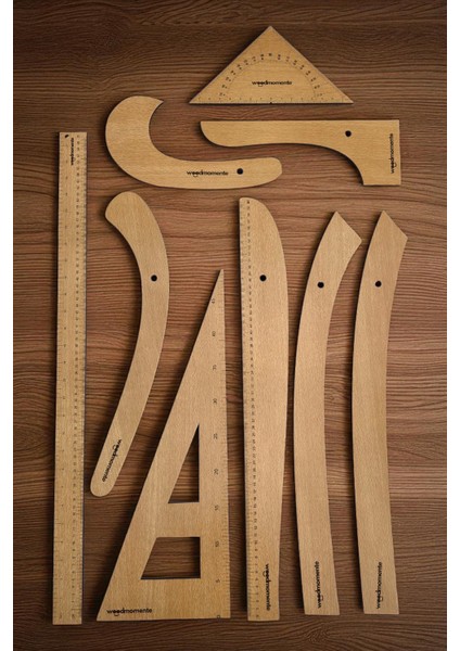 Woodmomente 9'lu Riga Cetvel Takımı | 4mm Kayın Mdf | Lazer Kesim Terzi ve Modelist Cetvelleri modelleri