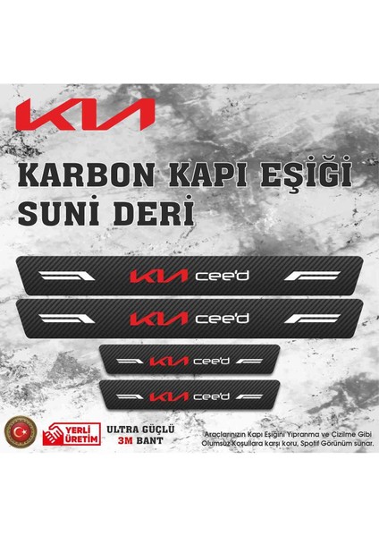 Kia Ceed Uyumlu Deri Karbon Kapı Eşiği Koruyucu Bant 4 Adet