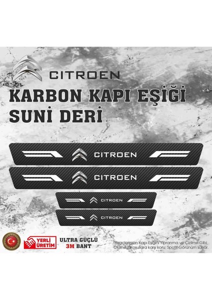 Citroen Uyumlu Deri Karbon Kapı Eşiği Koruyucu Bant 4 Adet