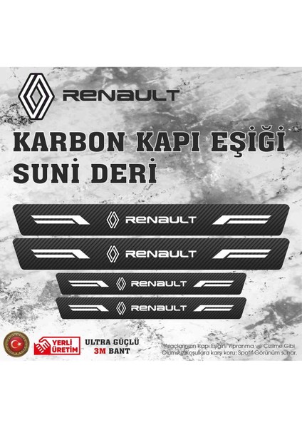 Renault Uyumlu Deri Karbon Kapı Eşiği Koruyucu Bant 4 Adet